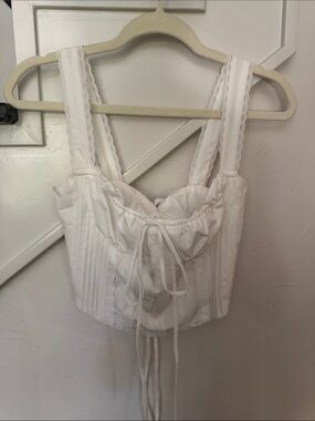 White Lace-Trim Drawstring Corset Crop Top